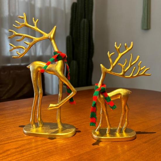 Christmas Deer Sculpture 1/2Pcs Reindeer Statue with Scarf Minimalist Elk Silhouette Table Centerpiece Decoration Figurine Home Office Desktop