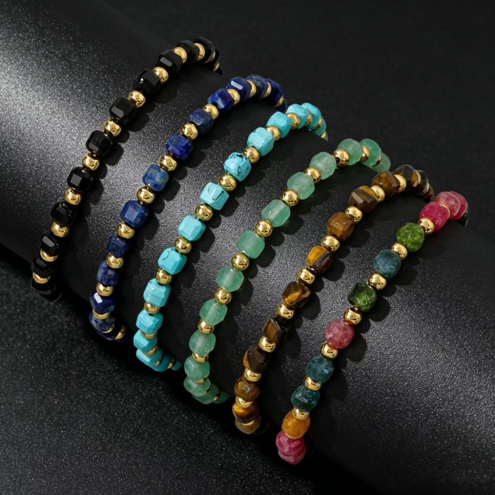 Faceted Natural Stone Lapis Lazuli Tiger Eye Bracelets Boho Square Cube Bracelet Energy Jewelry