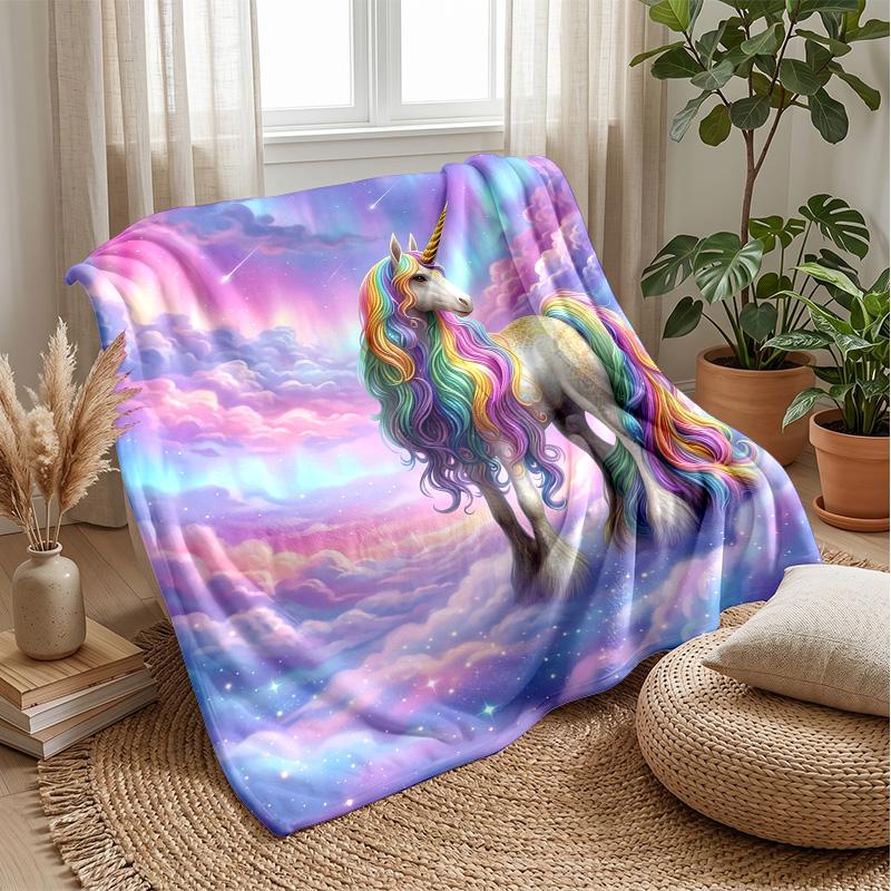 Rainbow Mane Unicorn Theme blanket Lightweight Warm Flannel Blanket Decorative Throw Blanket for Home Decoration