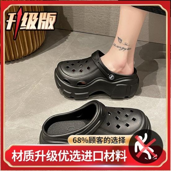 Женские толстоподошвенные туфли с отверстиями летние увеличивающие рост парусиновые пляжные eva сандалии подставка 38