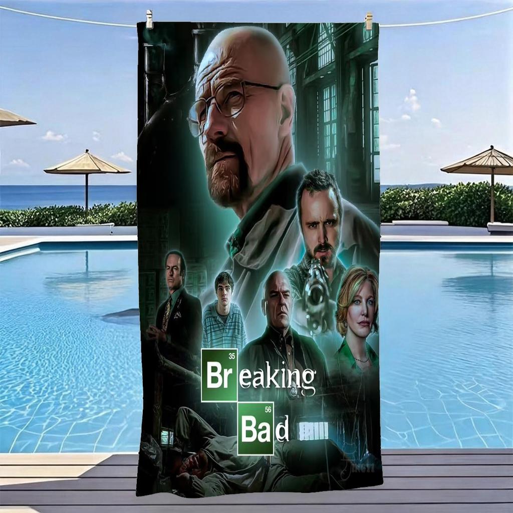 B-Breaking Bad All Main Characters Lab Background Beach Towel Microfiber Quick Dry Bath Towel For Pool Beach Travel TV Show Fans