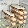 Automatic Rolling Egg Container Fridge Storage Box Food Grade BPA Free Transparent Stackable Fridge Organizer with Lid