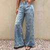 Damen Jeans mit hoher Taille, lockerer geradem Bein, aus Denim, mit vintage floralem Jacquard und gewaschenem Finish