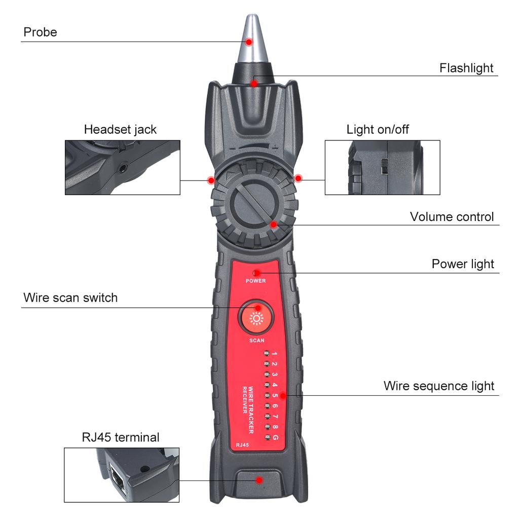 Wire Tracker Portable Multifunctional RJ11 RJ45 Cable Tester Telephone & Network Line Finder with