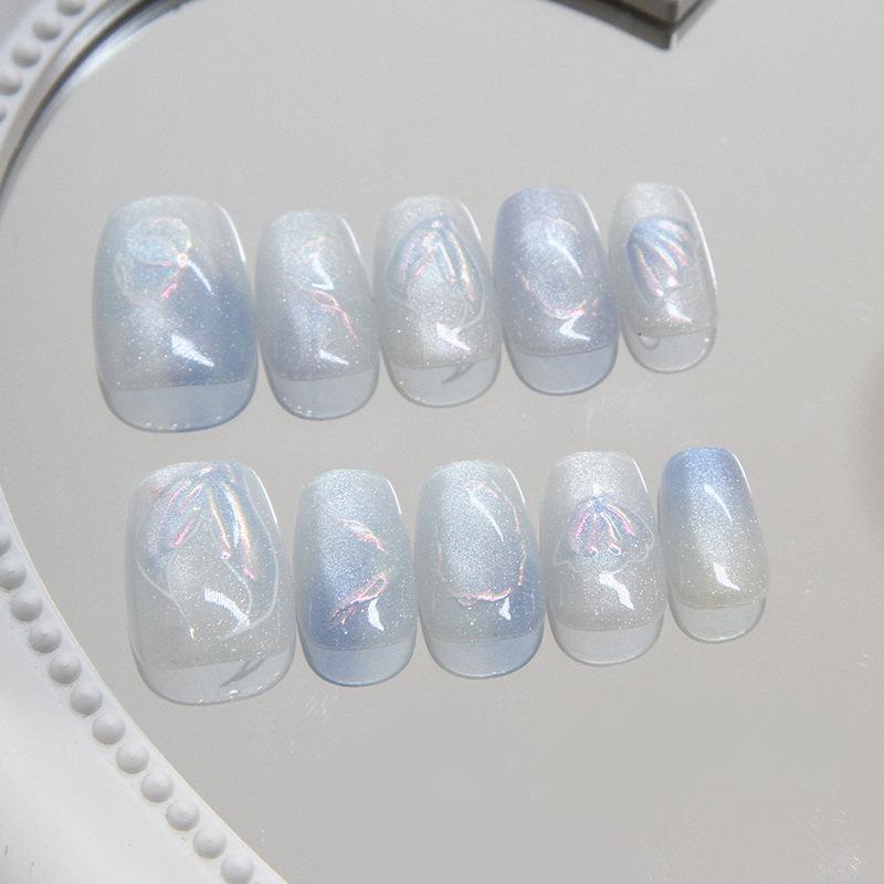 Handmade prefabricated armor wearing nail fairy gas removable cat eye mermaid ji nail piece short T patch sub-code