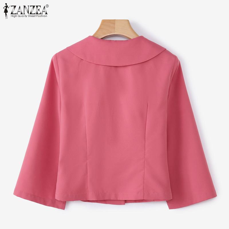 ZANZEA Women Doll Collar Loose Casual 3/4 Sleeve Blouse