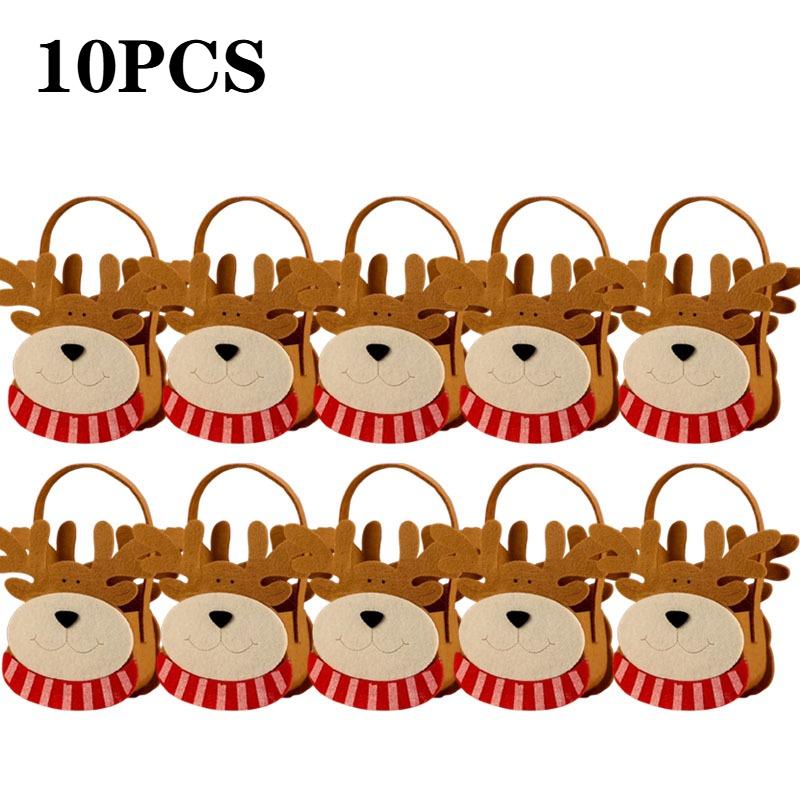 1-10PCS Christmas Felt Candy Bags Cartoon Apple Pouch Santa Sack Kids Gift Packaging Bag Xmas Tree Holiday Decoration