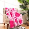 Happy Smiley Face Flannel Blanket Lunch Break Blanket Holiday Gift Pink Checkerboard Print