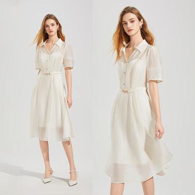TATU Women's Shirt-Style Short-Sleeve Mid-Length Dress