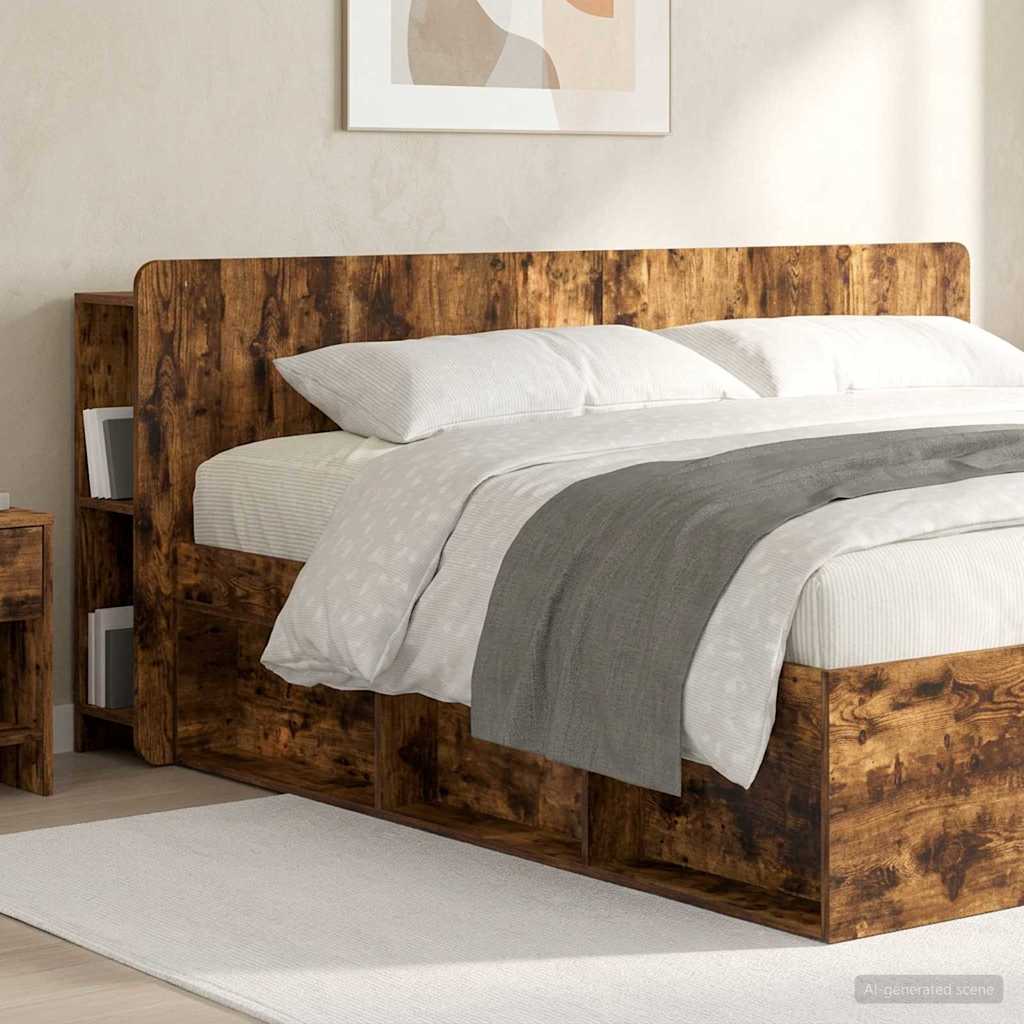 Headboard Cabinet with Storage Smoked Oak Wood Based Material