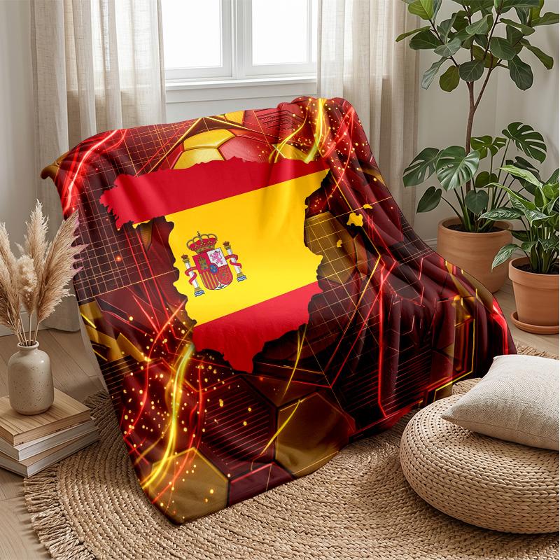 Spain football Printed Flannel Blanket Skin Friendly Warm Decorative Throw for Indoor Couch Bed Daily Use