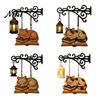 Gift for Readers And Cat Fans Vintage Bookshelf Light with Sleeping On Book Design, Retro Lantern Bookworm Office Accessory Lamp Reading, Decorative