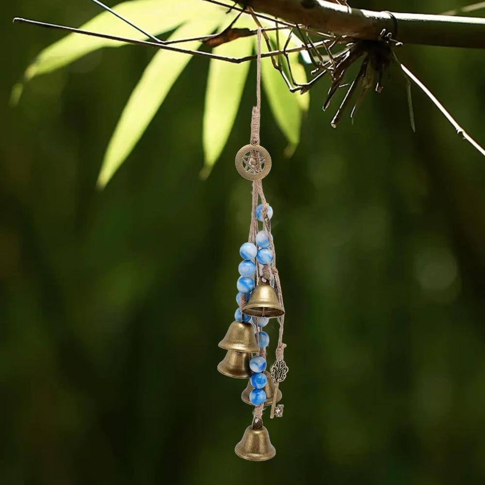2pcs Metal Bells Door Hanging Bell Wood Beads Wind Chimes Decorative Witch Bells  Home Room Decor