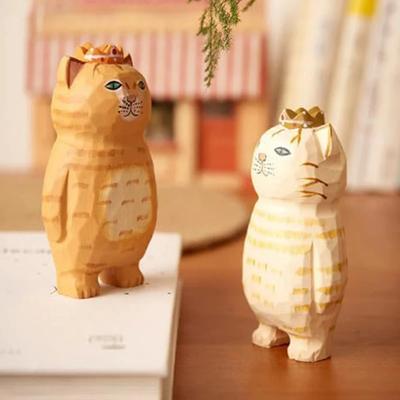 Small Painted Cartoon Cat Sculpture Simple Style Hand Engraving Cat Decorations  Girls