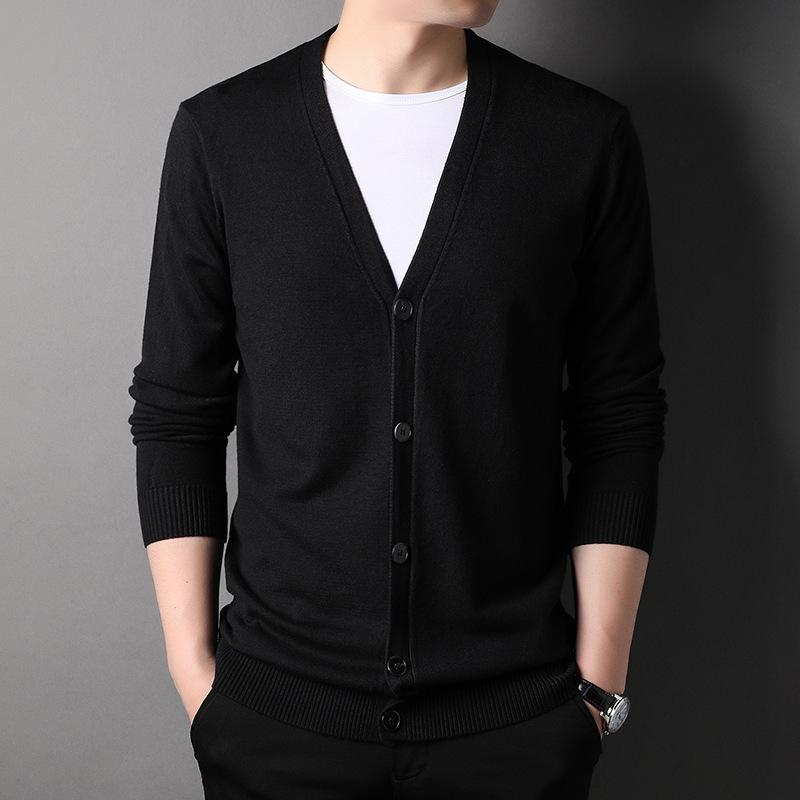

Korean Style Men s Slim Fit Deep V-Neck Knitted Cardigan - Spring/Autumn Fashion Sweater 3XL чёрный