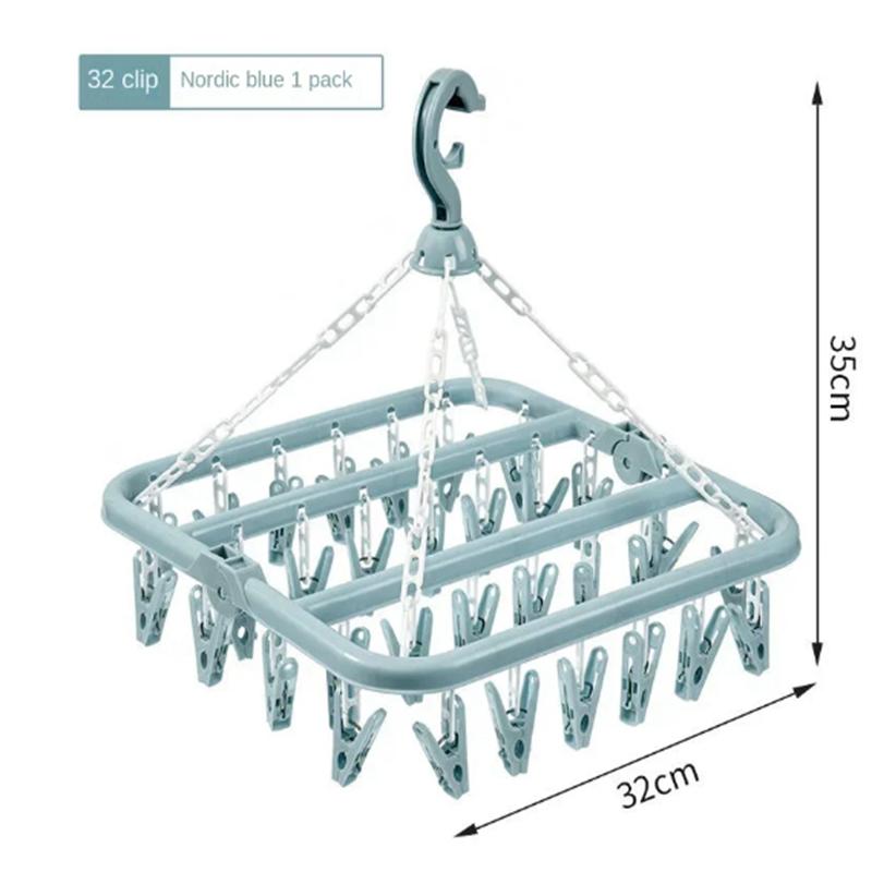 

Складная вешалка с 32 зажимами, многофункциональная, ветрозащитная, пластиковая, для сушки носков, сушилка для одежды, носков, для хранения вещей в доме 32
