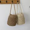 Summer Handmade Crossbody Bag for Women Beach Weaving Drawstring Straw Bucket Shoulder Bag