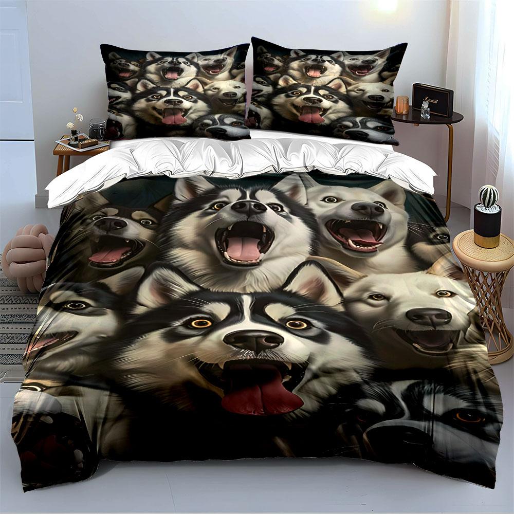 Husky Pack Lively Expressions Bedding Duvet Cover Set (1*Duvet Cover 2*Pillowcases, without duvet insert)