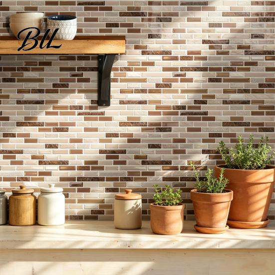Modern Mosaic Pattern Stickers 3D Gel Faux Wall Stickers, Easy Peel & Stick Backsplash Tile Kitchen Bathroom Tiles Vintage Brick Wallpaper for