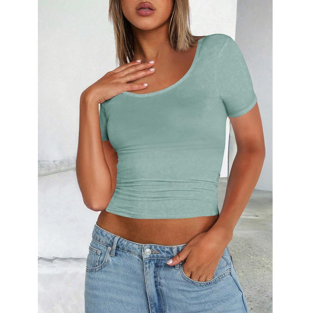 Dámské letní krátké tričko s kulatým výstřihem a krátkým rukávem, slim trička, ležérní crop topy