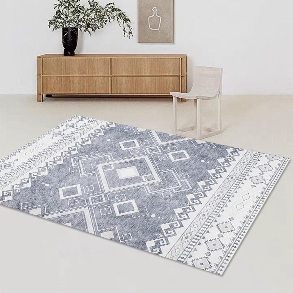 Moroccan Geometric Rug Machine Washable, Non-Slip Carpet Foldable Mat for Living Room, Bedroom, Kitchen, Entryway, Bathroom Mat
