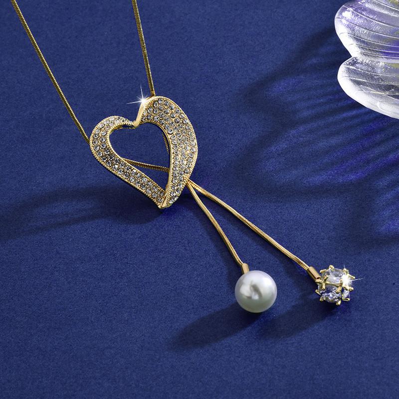 Elegant Heart Shaped Crystal Necklace With Pearl Accents In Stylish Designs For Women