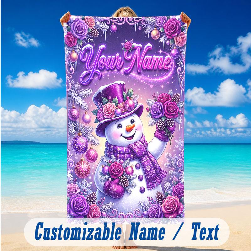 Christmas Theme Beach Towel Personalized Custom Name & Text Soft Quick Dry Beach Towel for Swimming Travel