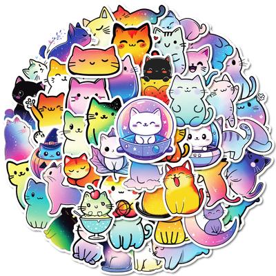 50 New Colorful Cat Graffiti Stickers Personalized Creative Color Gradient Stickers