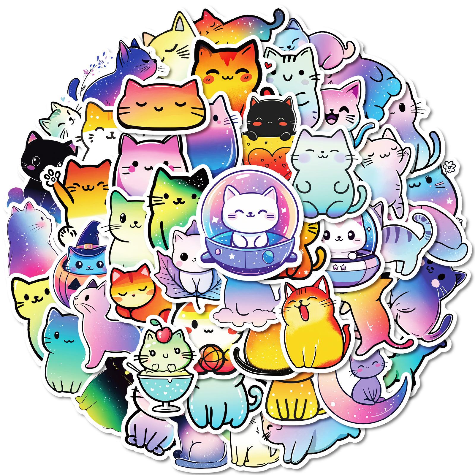 

50 Новых Красочных Стикеров Граффити с Кошками, Персонализированные Креативные Стикеры с Цветным Градиентом