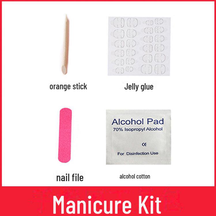 

Набор для ногтей: Двусторонний клей-желе, пилочка для ногтей, полировальная палочка, спиртовые салфетки, средство для снятия лака, палочка из апельсинового дерева Manicure Kit