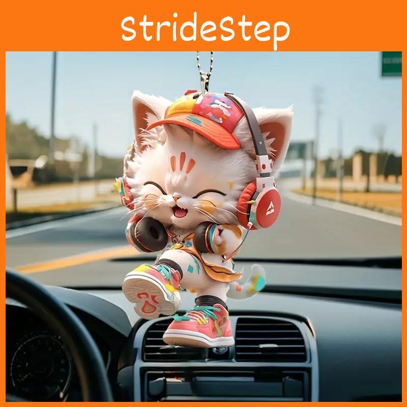 Cute Listening To Music Colorful Cat Pattern, Acrylic Pendant For Fun Vehicle Accessory