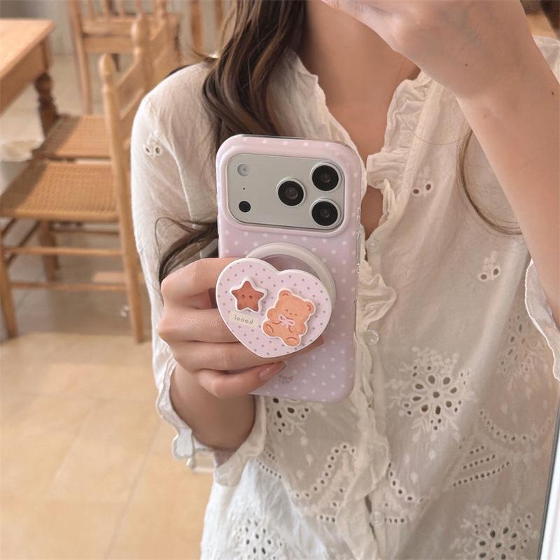 Japanese & Korean Polka Dot Heart Bear Magnetic Case for iPhone 17, 16 Pro Max, 15, 14 - New Model
