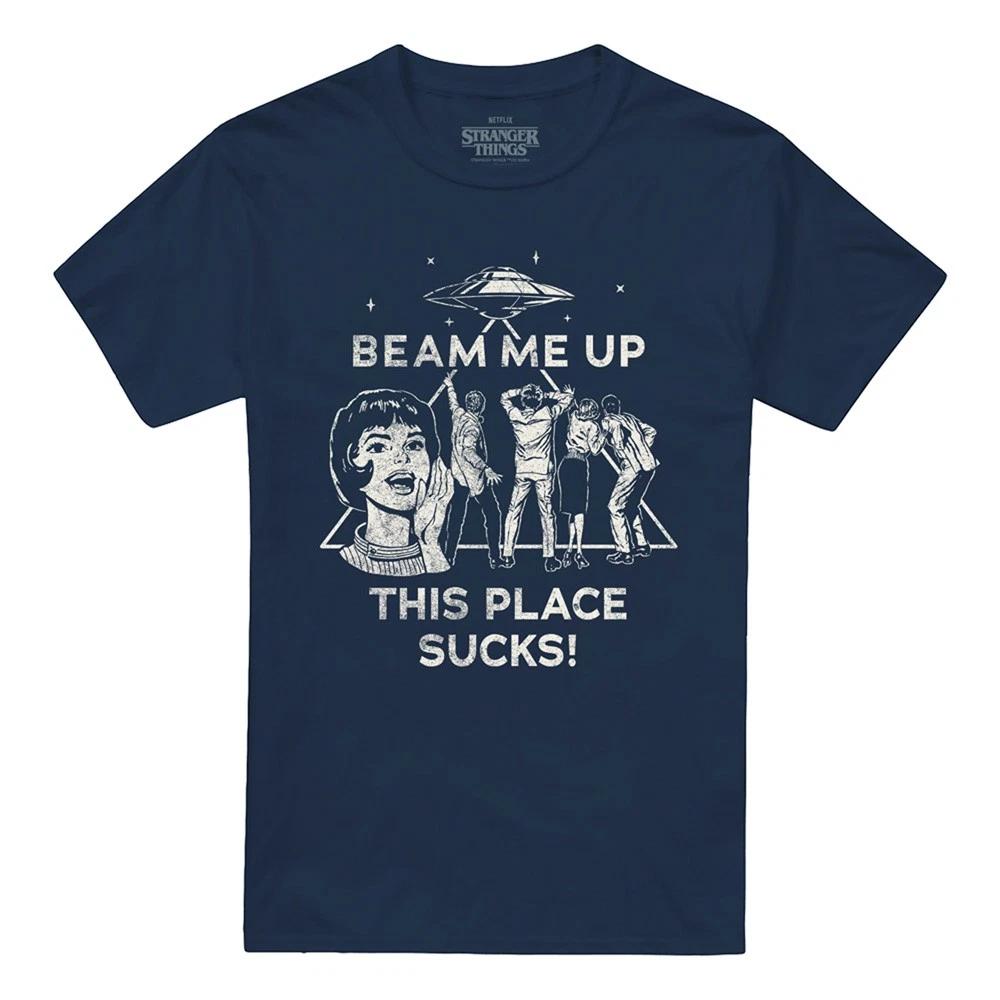 

Stranger Things Beam Me Up Unisex 100% Cotton T-shirt Mens Tees Top S-5XL, Navy 4XL