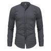 Mens Stand Collar Non Iron Slim Fit Long Sleeve Cool Casual Shirt