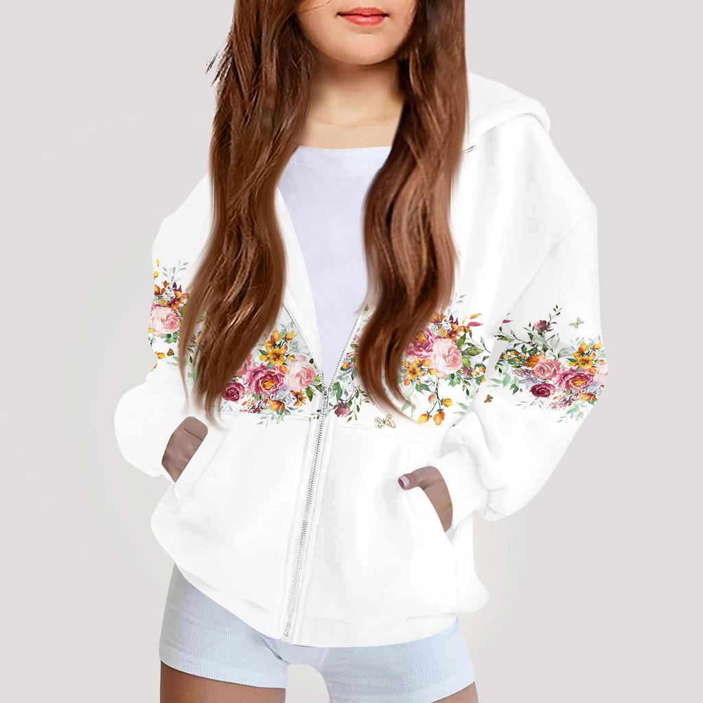 Kinder Mode Bedrucktes Langarm Kapuzensweatshirt Mädchen Hoodie Jacke