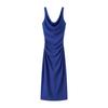 Spring New Women's Clothing European and American Style Swinging Collar Solid Color Versatile Pleated Design Slim Dress Long Dress