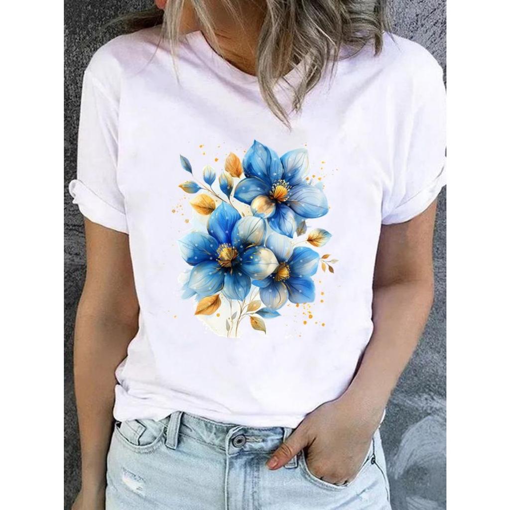 Liebliches Trend-Style-Tee für Damen Mode-Top Basic Kurzarm Print T-Shirt Kleidung Kleidung O-Ausschnitt Grafik-T-Shirts