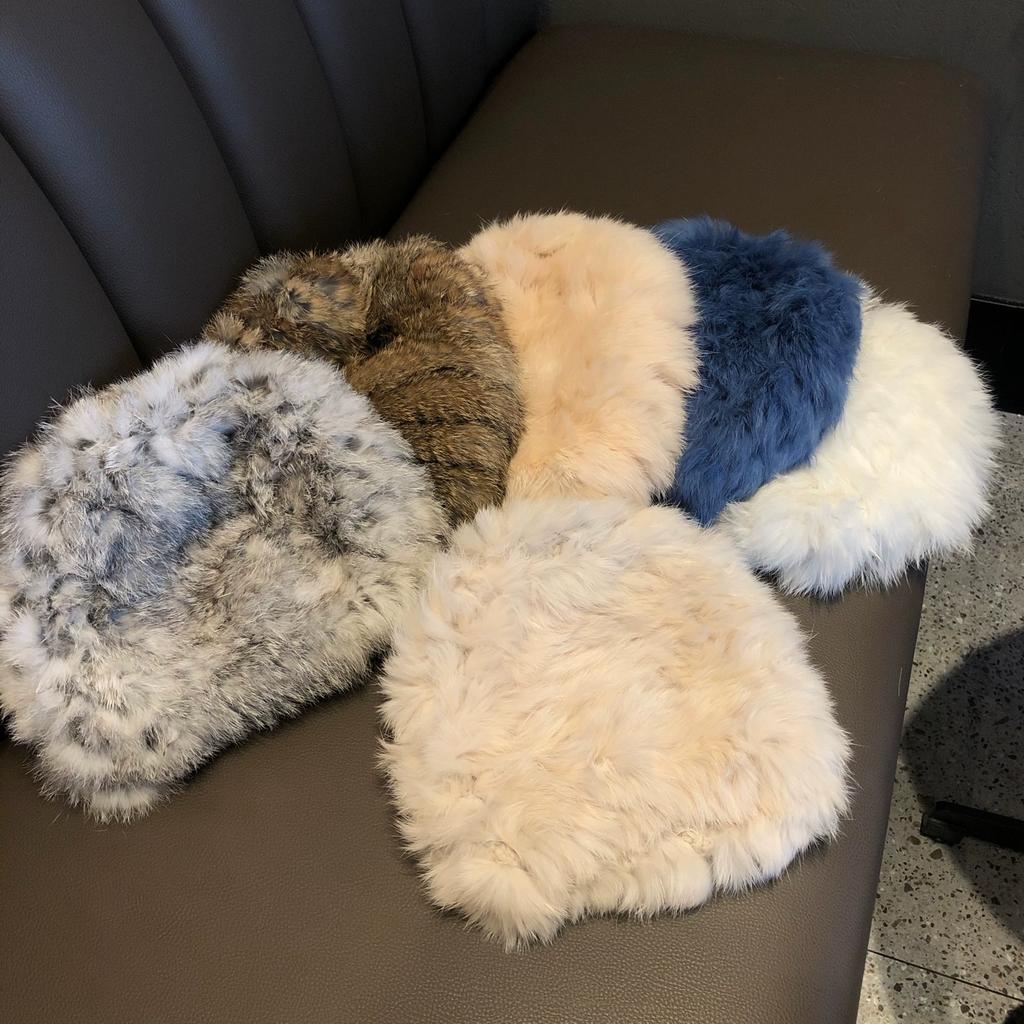 Rabbit Fur Hat Female Chuanxi White Fur Hat Fur Cold and Warm Plush Knitted Hat Cute Headgear Autumn and Winter