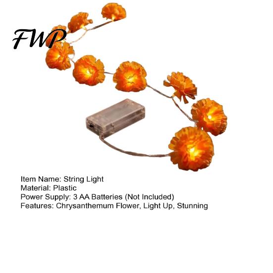 Decorative Lights for Desks 10FT LED Chrysanthemum String Light, Battery Operated Artificial Marigold Garland Realistic Flower Shape Lamps Fairy Light