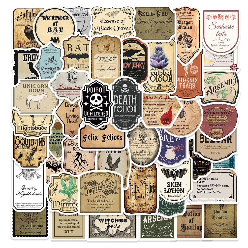 50 Pieces of 4-style Gothic Pharmacist Potion Decal Stickers for Skateboards, Notebooks and Suitcases
