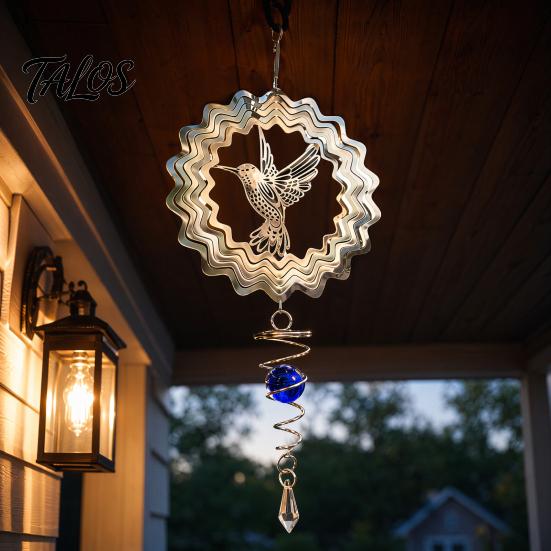 Talos Reflective Flower Wind Spinners, Outdoor Garden Decor, Sparkly Spinner with Bird Pendant, Metal Chimes Gifts for Patio Balcony Yard