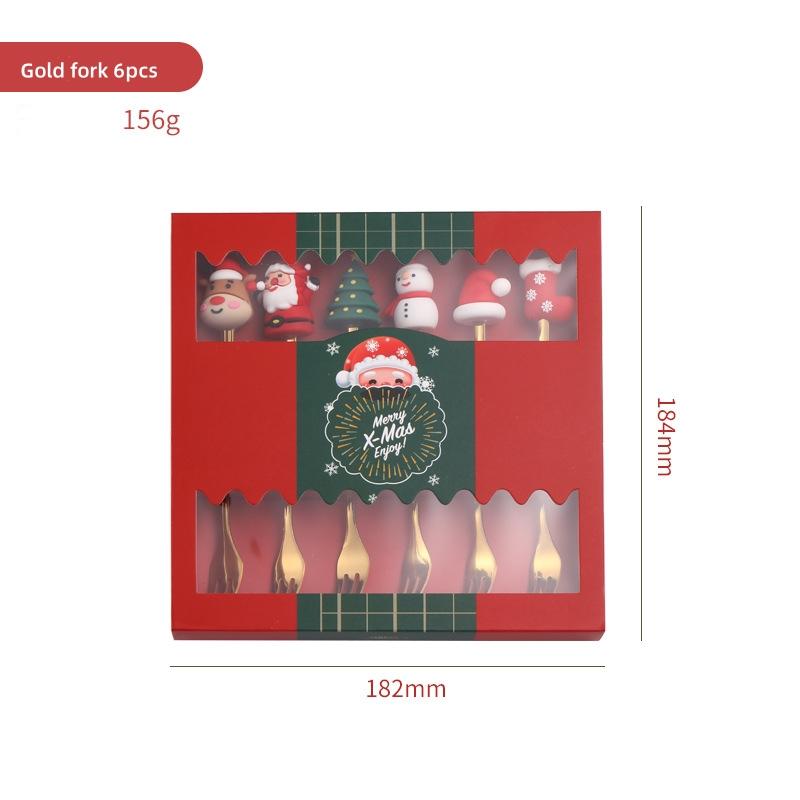 6/4PCS Christmas Gift Glod Silver Spoon Fork Set Elk Christmas Tree Decoration Dessert Scoop Fruit Fork Coffee Spoon Cutlery Set