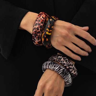Personalized Retro Irregular Resin Leopard Print Bracelet, Exaggerated Geometric Acrylic Stacked Bracelet
