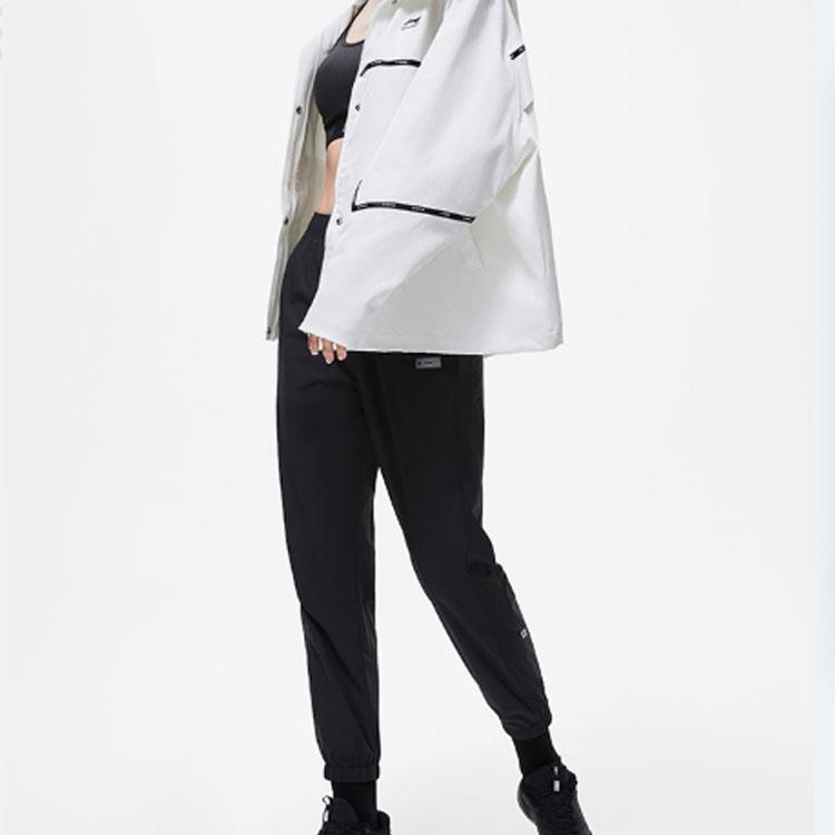 Li Ning Running Series Logo Print Reflective Tapered Woven Sports Pants Women Pants Black AYKT188-3