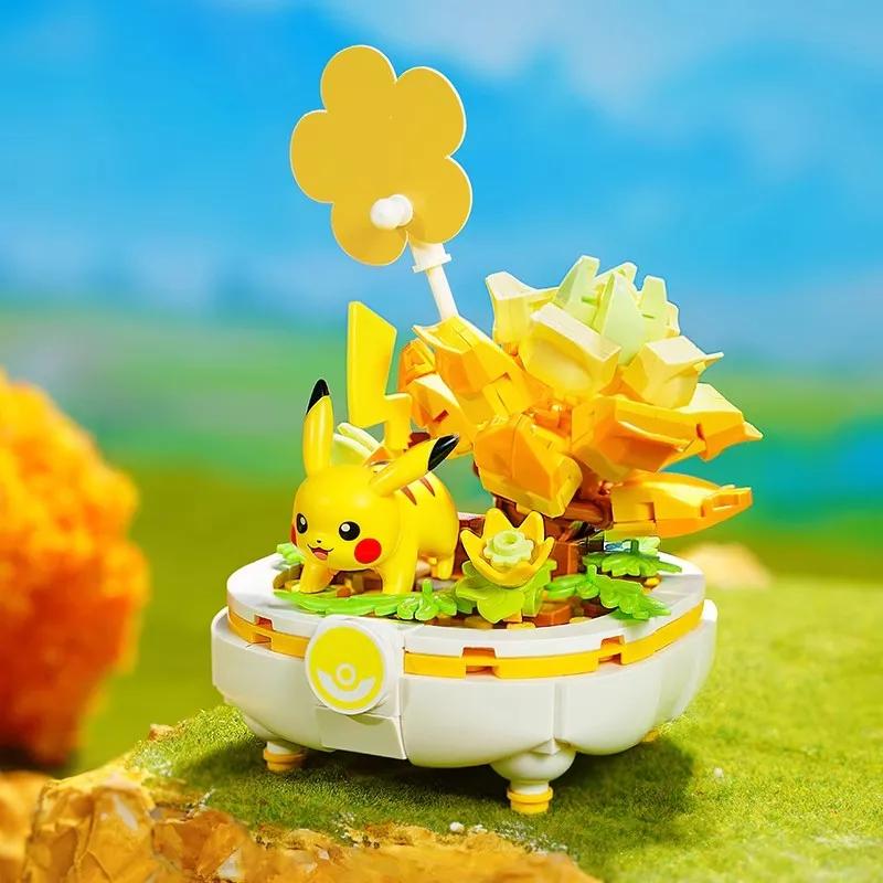 Klocki Pokemon Sprigatito Fuecoco Eevee Quaxly Rośliny Doniczkowe Model do Złożenia Mini Cegiełki Figurki Zabawki dla Dzieci