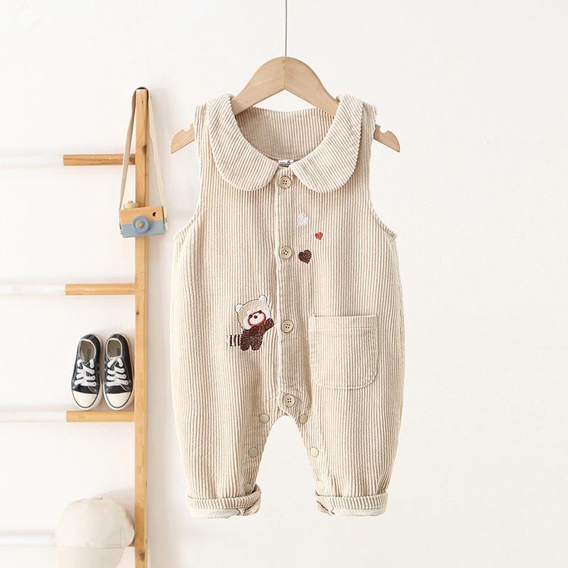 

Осенний детский комбинезон из вельвета с лацканами и мультяшной скрытой застежкой 73cm бежевый