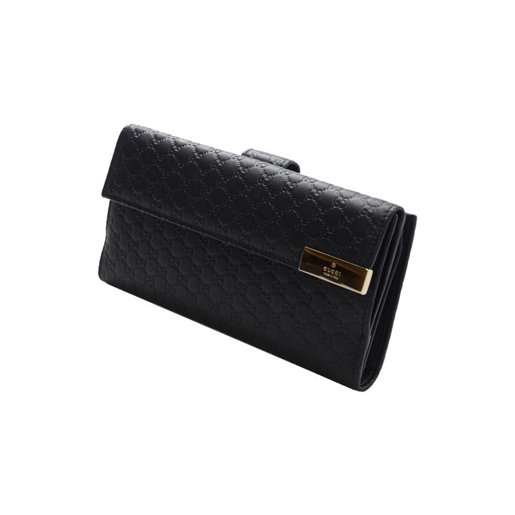 Gucci Monogram Logo Embossed Leather Long Folding Wallet Women Wallet Black 257012-BMJ1G-1000