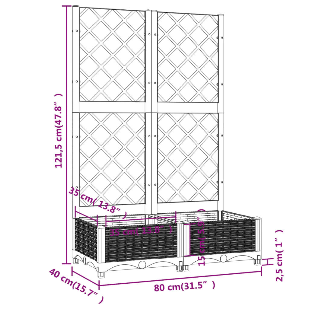 Vidaxl Garden Planter With Trellis, Black, 80X40X121.5 Cm, Pp