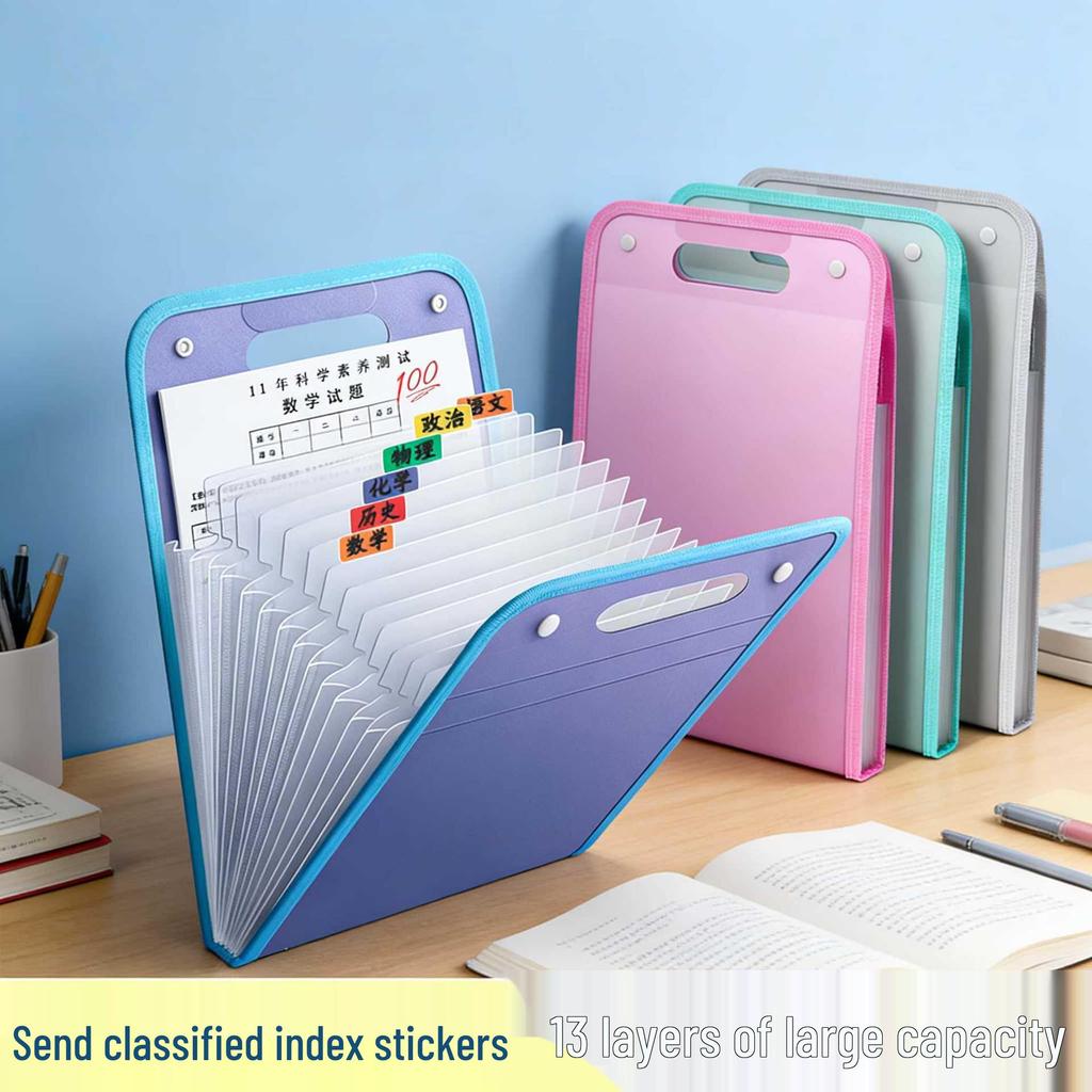 Handheld A4 Accordion File Folder: Large Capacity, 13-Layer Storage for Student Papers & Documents