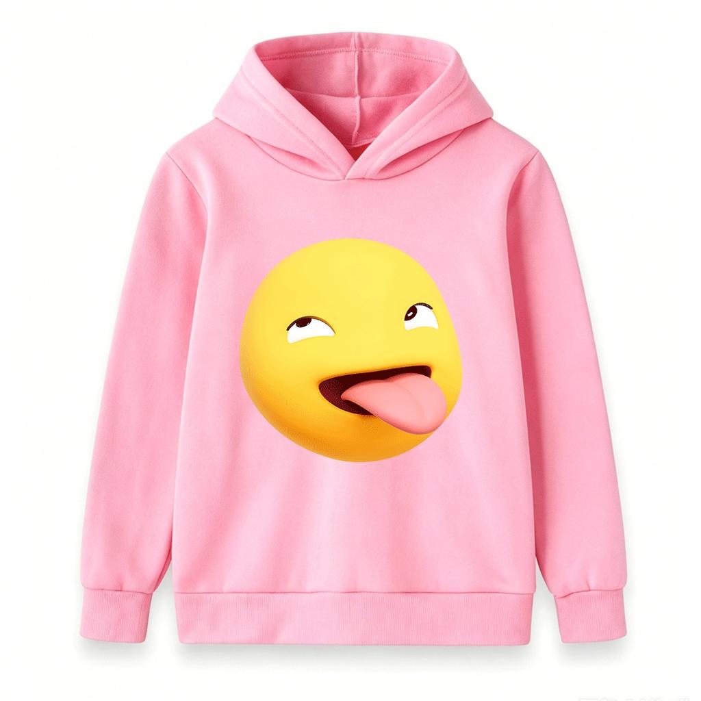 Kids Boys Girls Hooded Sweatshirt, Funny 3D Sly Tongue Out Emoji Print Casual Pullover Hoodie Soft Long Sleeve Loose Top for Daily School Holiday Wear